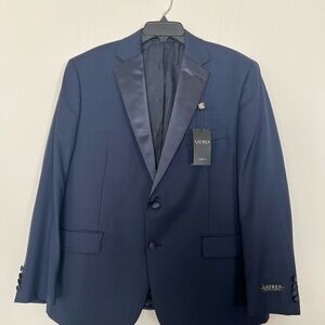 Lauren Ralph Lauren Navy Tuxedo Jacket Blazer 44 Short Wool Blend NWT